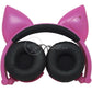 Fone Gatinho LED Dobrável Infantil Rosa c/ Microfone